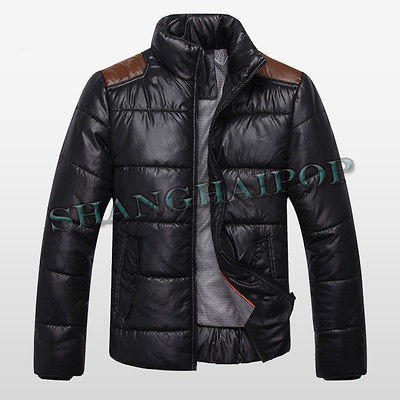 Men Puffer Jacket Stand Collar Short Quilt Coat Zip Up Pad Puffy 