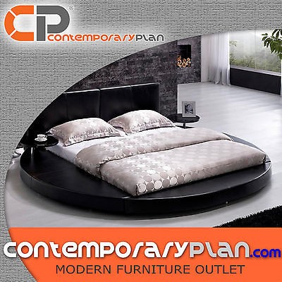 Contemporary Black Leather Headboard Round Bed   King by Modern Tosh 