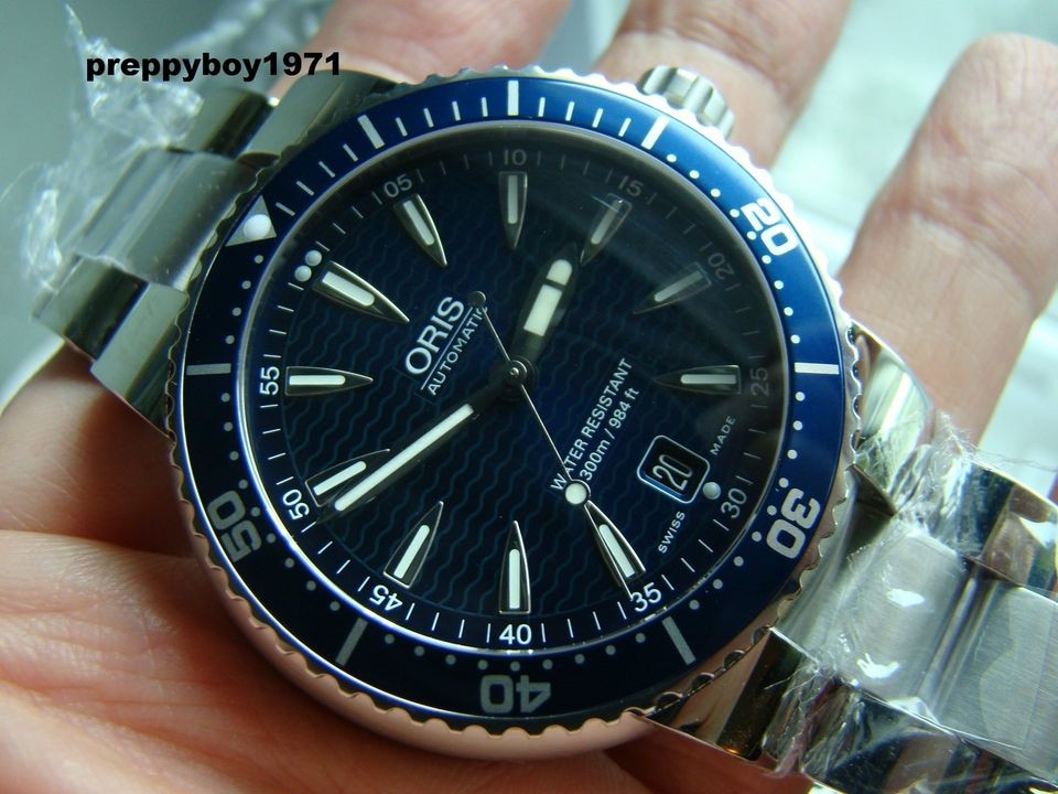 nib oris tt1 diver 300m blue dial stainless steel from