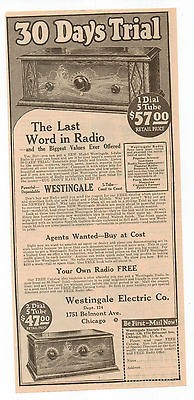 Original, 1927, Westingale Radio Ad, 1 Dial, 5 Tube   Westingale 