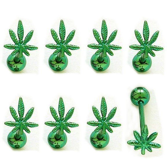 103 8pc titanium pot leaf marijuana tongue rings time