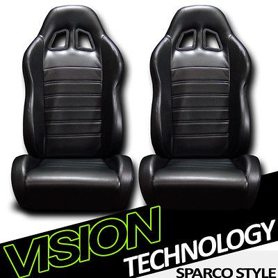   JDM Blk PVC Leather Racing Bucket Seats+Sliders 11 (Fits Ford Ranger