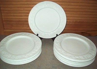   Hocking VITROCK White MILK GLASS Set of 10 Luncheon Plates Floral RIM