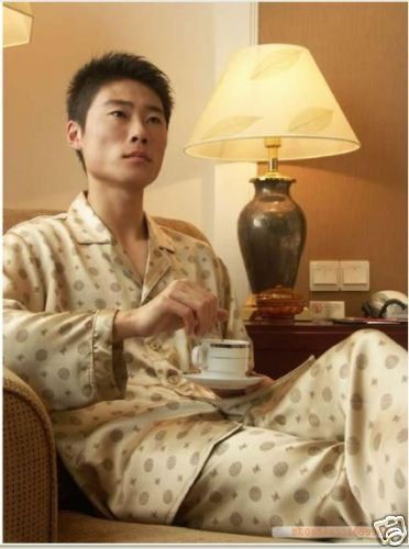 new pure silk mens pajamas sleepwear shirt pants set l