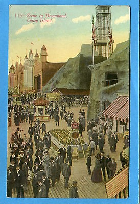 VINTAGE NY CONEY ISLAND SCENE IN DREAMLAND ANTIQUE POSTCARD