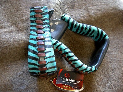 WESTERN HORSE SADDLE STIRRUPS STIRRUP TACK RODEO TURQUOISE ZEBRA 