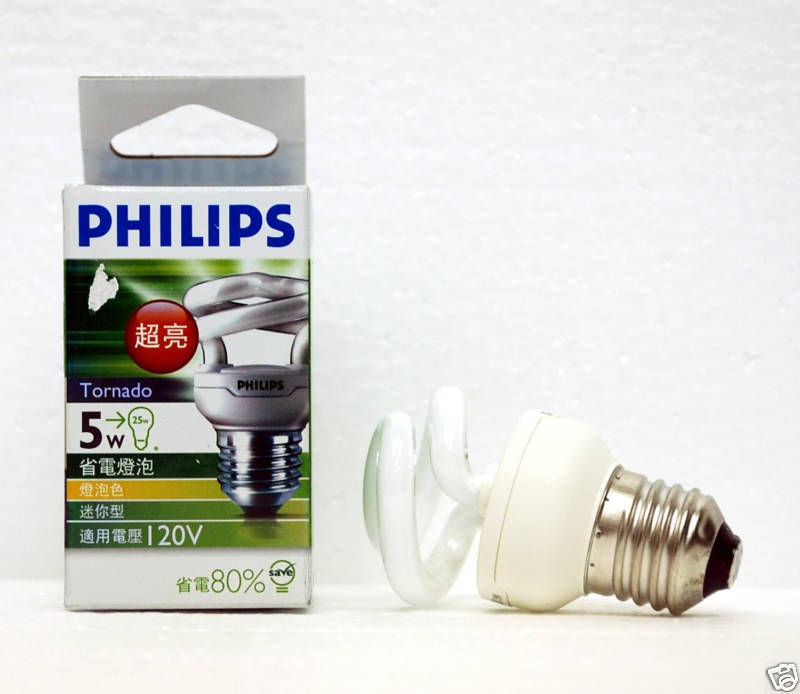 2pcs Philips Tornado 5W E27 120V 60Hz 2700K 280lm