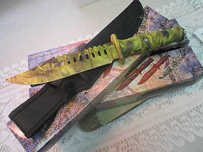 Lot 12 Military Survival Fixed Blade Knife Camo HK 732 CA 3 ZIX