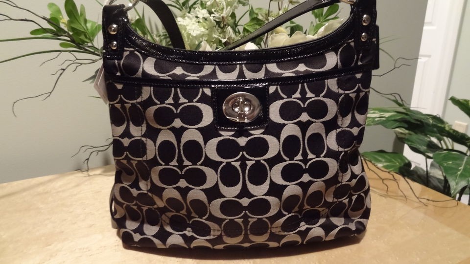 NWT Coach Penelope Signature Sateen Crossbody Hippie  Black/White 