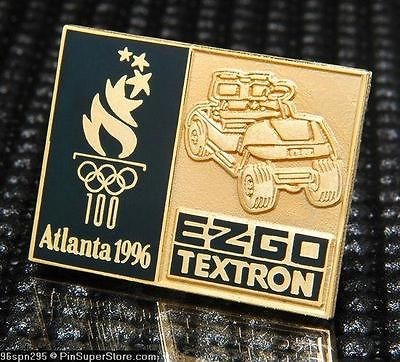 BADGE PIN OLYMPIC 1996 ATLANTA GEORGIA USA EZGO TEXTRON SPONSOR LOGO 