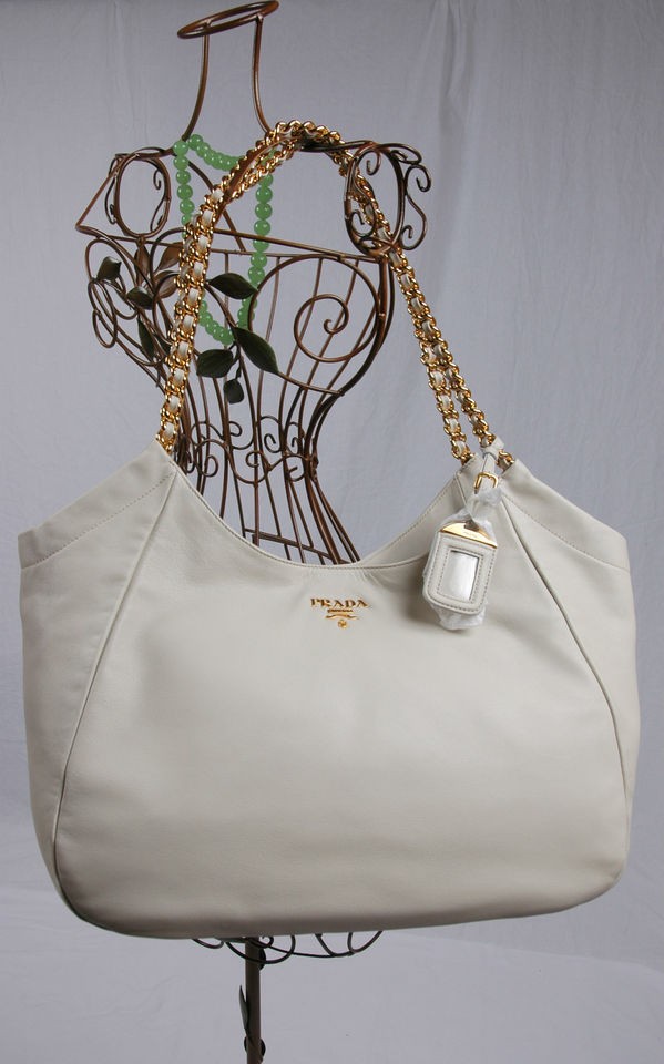 NWT Prada Soft Calf Shopping Tote Shoulder Bag BR4826 GHIACCIO Cream 