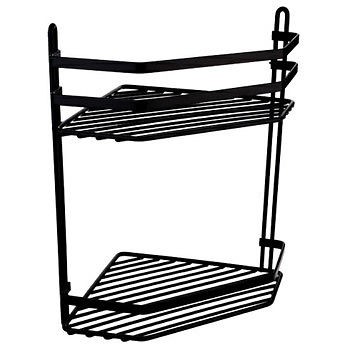 SATINA BLACK DOUBLE CORNER SHOWER BATHROOM CADDY SHELF TIDY BASKET