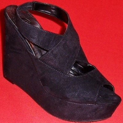 NEW Womens CANDIES PERRIS Black Strappy Sandals Wedge/Platform 