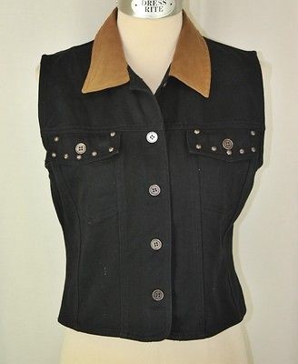 Stonebridge Petite Western Black Studded Denim Vest Size Small SM S 