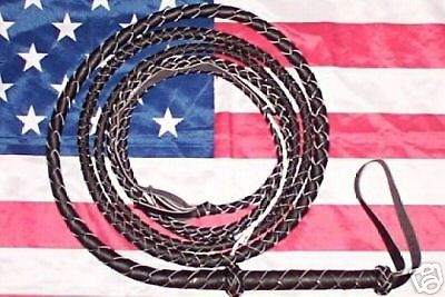   Black Leather BULLWHIP 10 foot Long 4 plait BULL WHIP w popper