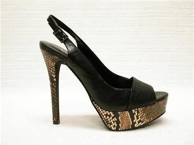 NIB JESSICA SIMPSON RHYS BLACK LEATHER + SNAKE PRINT SLINGBACK PEEP 