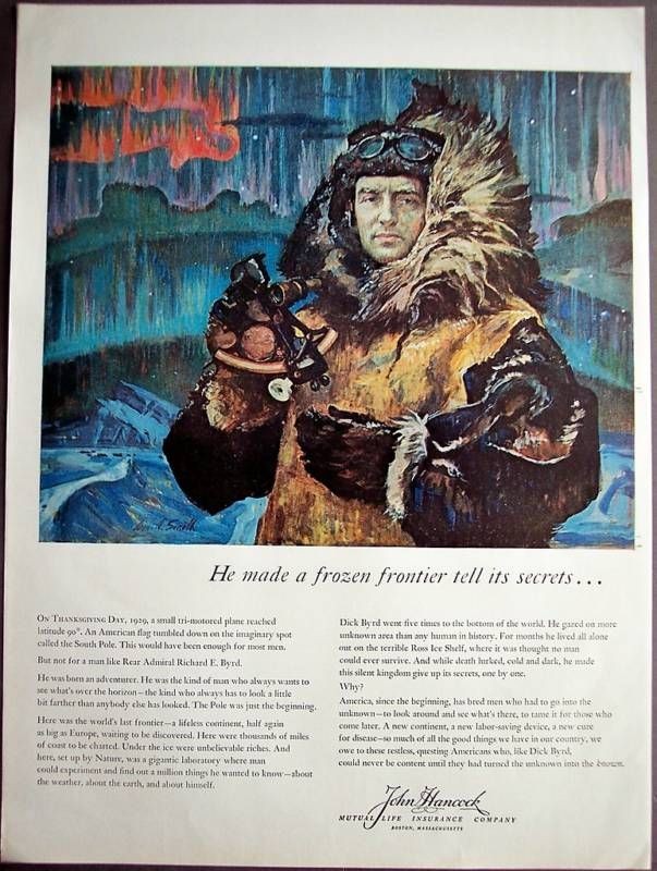   John Hancock Insurance Rear Admiral Richard E. Byrd vintage art ad