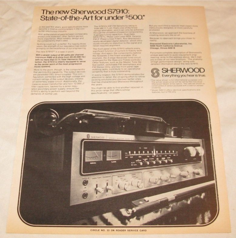 vintage sherwood s7910 stereo receiver print ad 1976 time left