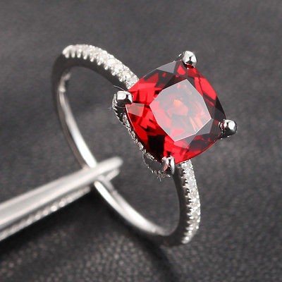   Cut VS Garnet Micro Pave H/SI Diamond 14K White Gold Engagement Ring