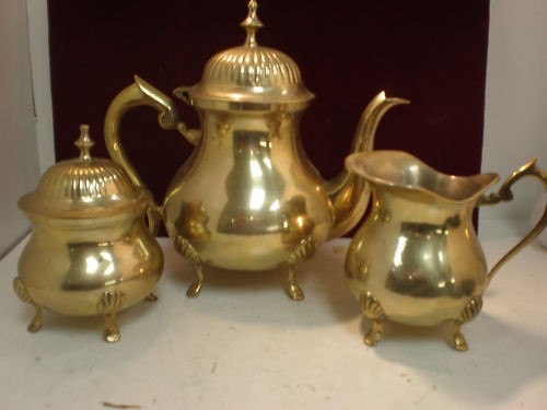 gorgeous solid brass tea set from canada time left