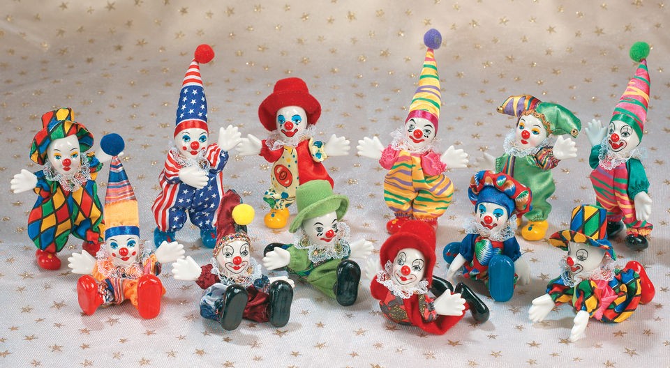 12 Piece Circus Clown Assorted Posable Figurine Collection Miniature 