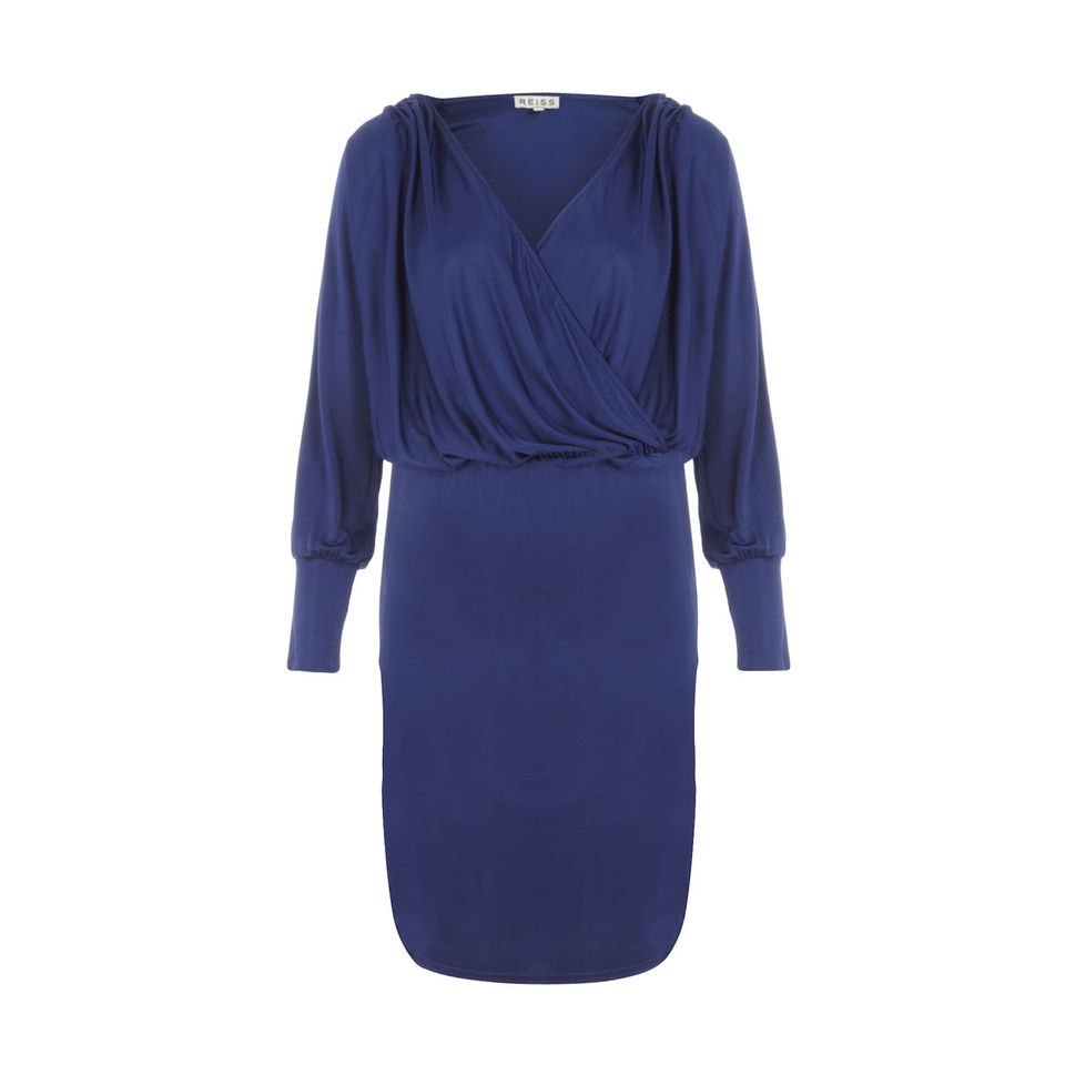 £ 145 reiss royal blue viscose classy dress small uk 10