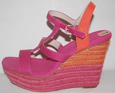 NEW NWOB NINE WEST PINK SANDAL PLATFORM WEDGE SHOE 7 M STRAPPY HEEL 