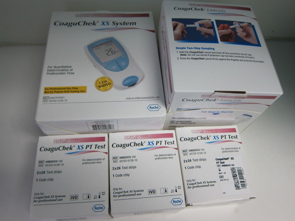 NEW ROCHE COAGUCHEK XS PT/INR MONITOR 144 TEST STRIPS 48/bx x 3 boxes 