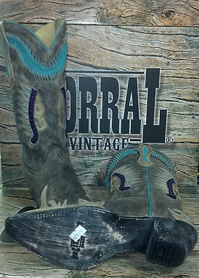 corral brown indian inlay boots nib r2245 