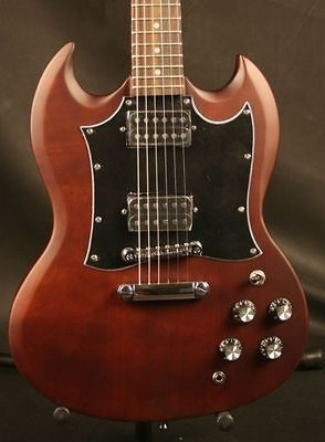 Gitano Electric Guitar SG style Solid Mahogany Dark Brown Satin New 