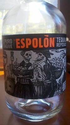 ESPOLON TEQUILA EMPTY BOTTLE W SKELETON FEAST SCENE LABEL~ WOOD CORK 