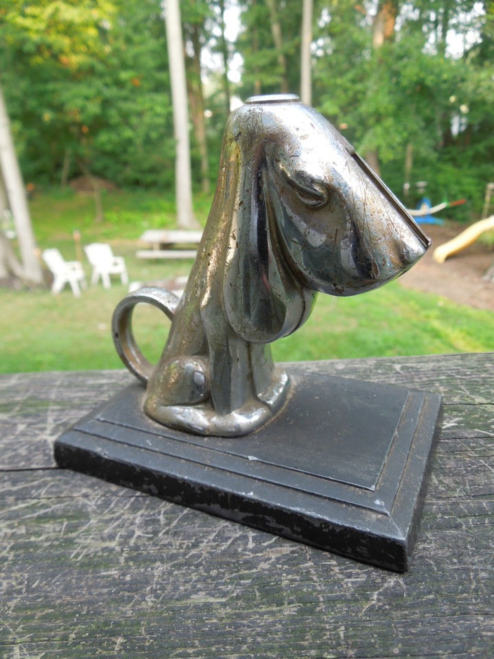 Antique Ronson Basset Hound Dog Table Lighter Rare Chrome Plated Desk 