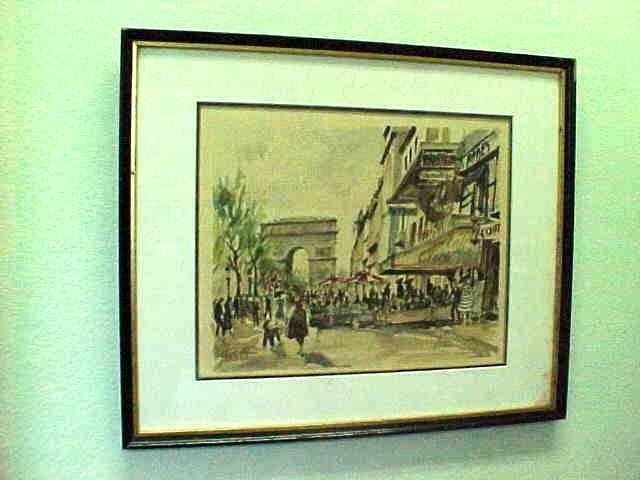 Vintage Les Champs Elysees et LArc de Triomphe signed by Herbelot