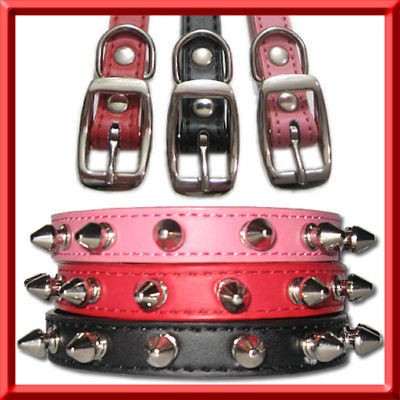 spiked pu leather dog collar black pink red xs s