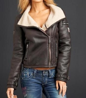 affliction premium brown leather bomber jacket sawyer