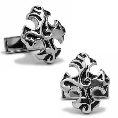 Sculpture Cross Silver Color Cufflinks Cuff Links gift  