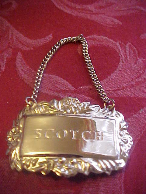 scotch silver metal decanter label bottle tag 