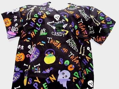     HALLOWEEN Tie Back Mock Scrub Top 3x 3XL 3XLARGE Nursing Scrubs