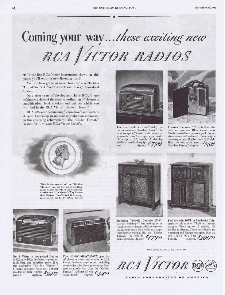 1945 vintage ad rca victor radios 12 22 time left