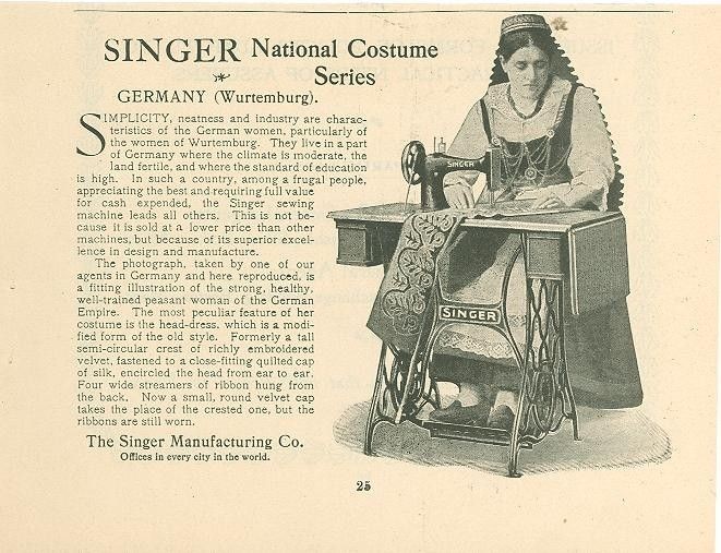 1899 Singer Sewing Machine Advertisement Woman of Wurtemburg Germany