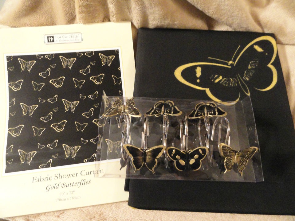   & Shiny~Shimmery GOLD BUTTERFLY~Butterflies SHOWER CURTAIN + HOOKS