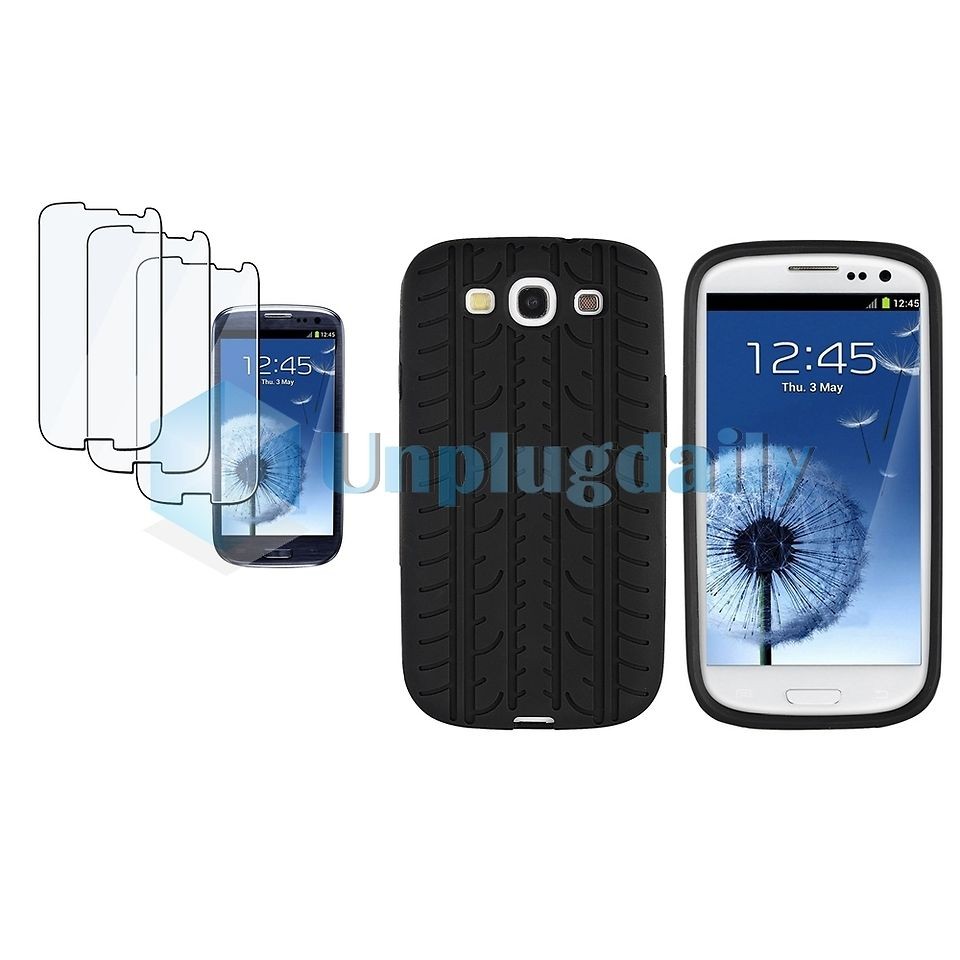   Silicone Skin Case Cover+3x Clear Guard For Samsung Galaxy S3 i9300