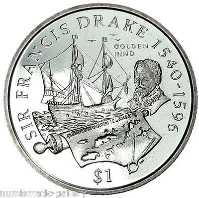   VIRGIN ISLANDS $1 2004 UNC = FRANCIS DRAKE & SHIP GOLDEN HIND