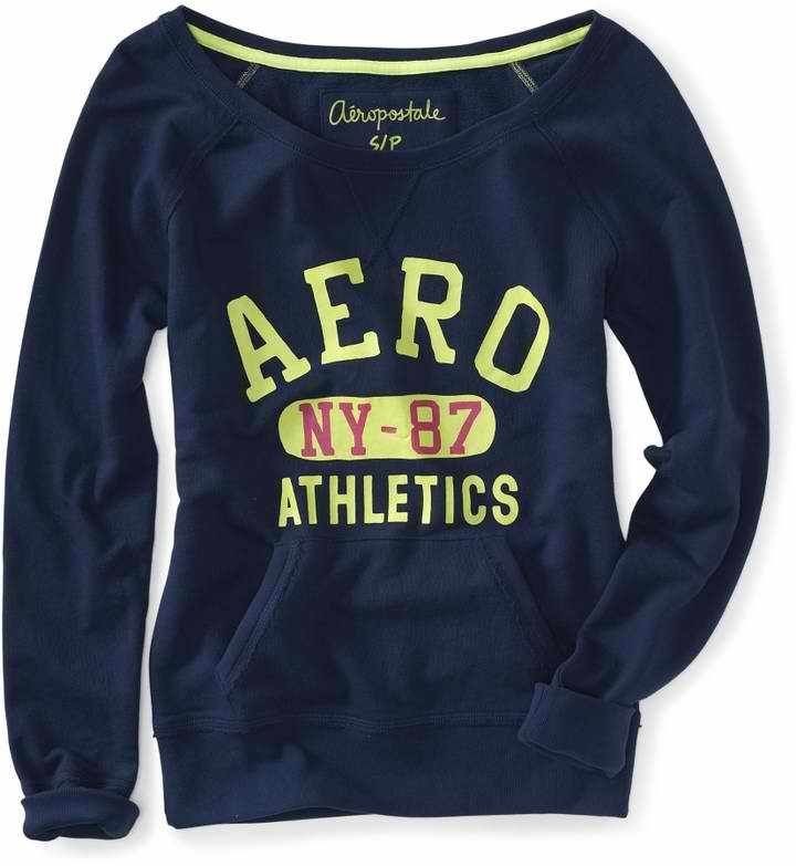 Navy Aeropostale Womens Aero NY 87 Off The Shoulder Popover Sweatshirt 