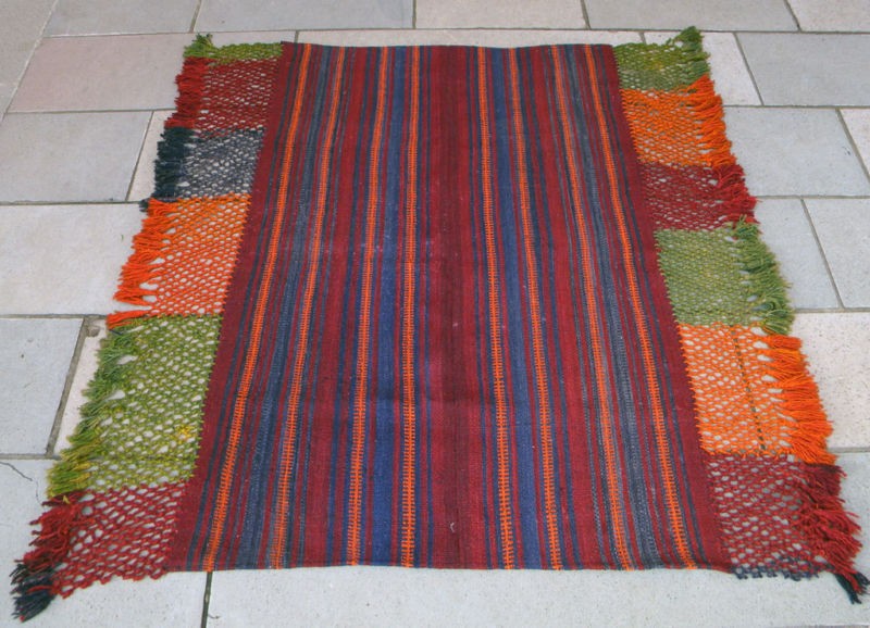 Turkish Kurdish Braided Kilim Rug 54 x 54 Anatolia Wool Kelim Ultra 