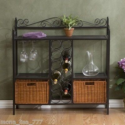 NEW SMALL BAKERS WINE RACK WICKER BASKET STORAGE BISTRO SHELF 