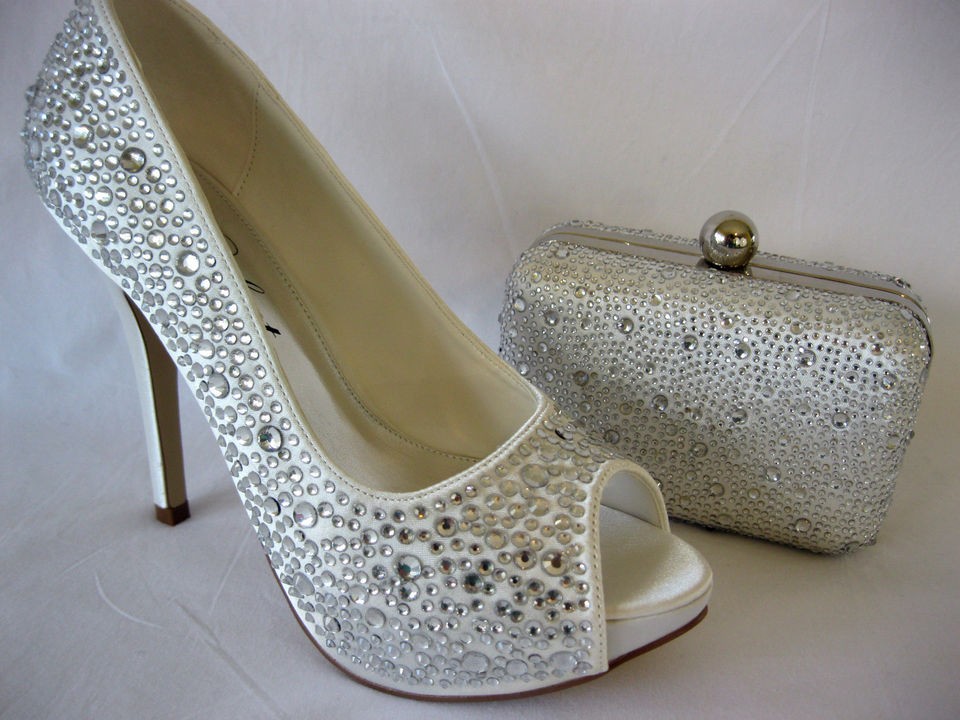 Perfect VT Sarah Bridal Shoe Sz 3 9 Full Crystal Diamante Peeptoe 