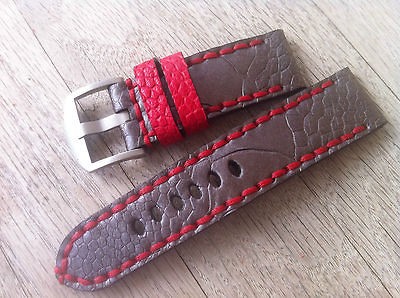 CUSTOM MADE STRAP FOR SINN WATCHES 24MM BLACK OSTRICH LEG RED 