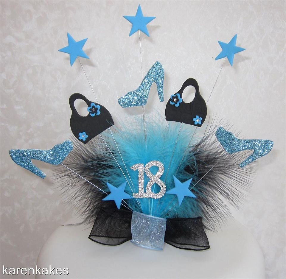 HANDBAG & SHOES BIRTHDAY CAKE TOPPER BLUE AND BLACK 13th 18th 21st 