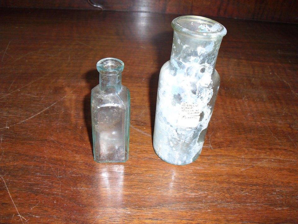 vintage antique Hand Blown old bottles 1 round 1 square estate finds 